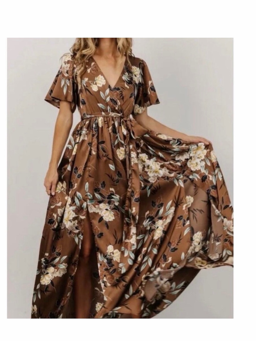 Baltic Born Brown Floral Wrap Maxi Dress
